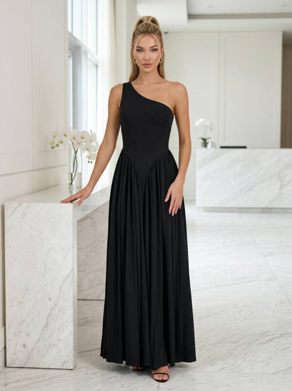 Elegant One-Shoulder Pleated Maxi Dress