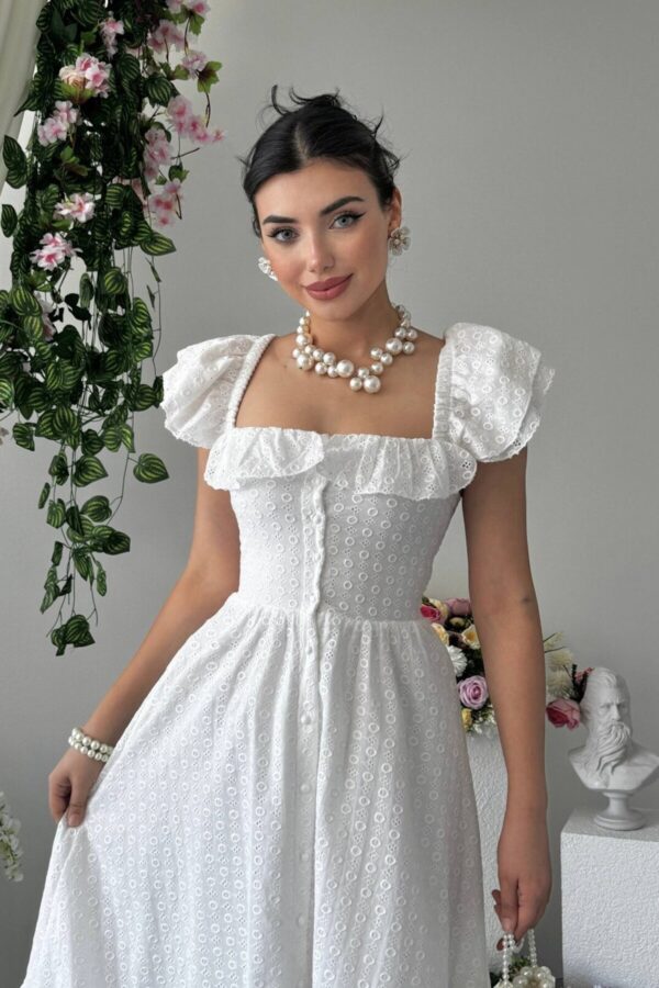 Denep Button Detail Poplin Midi Dress