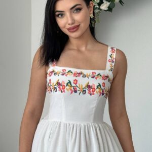 Juen Embroidered Linen Midi Dress