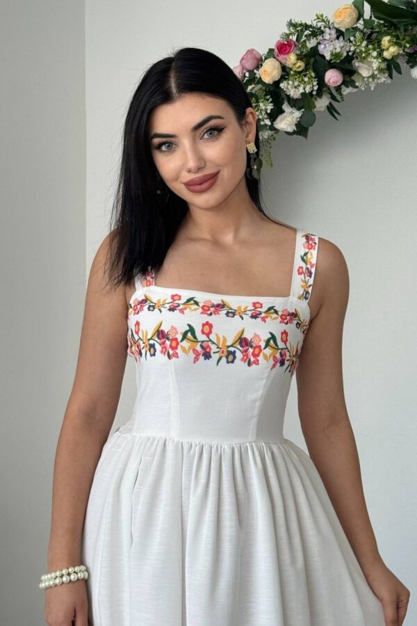 Juen Embroidered Linen Midi Dress
