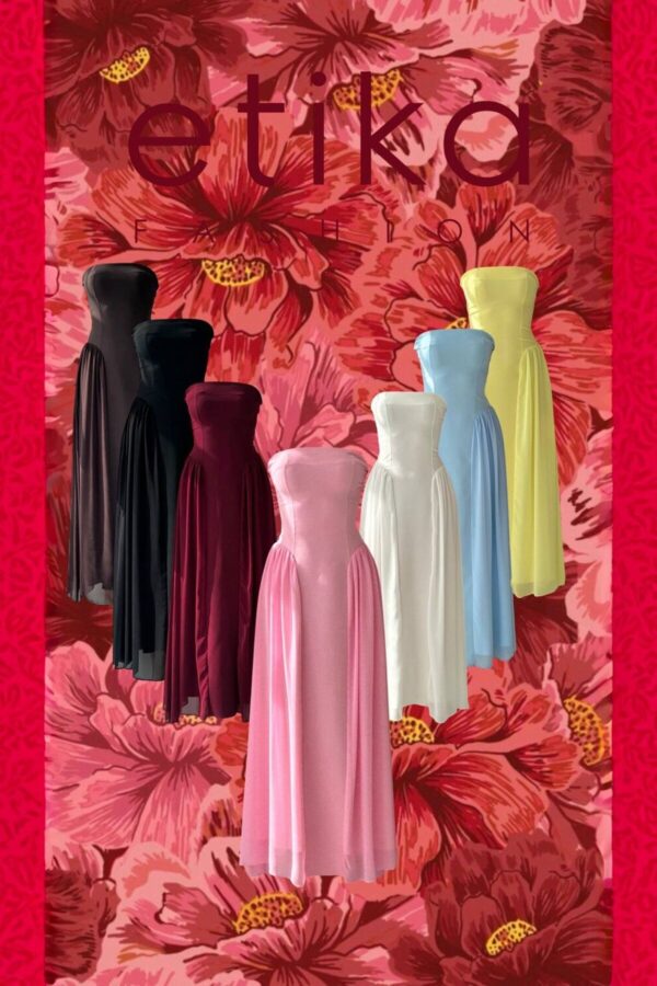 Reny Strapless Chiffon Atlas Dress