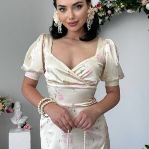 Ceon Satin Floral Midi Dress