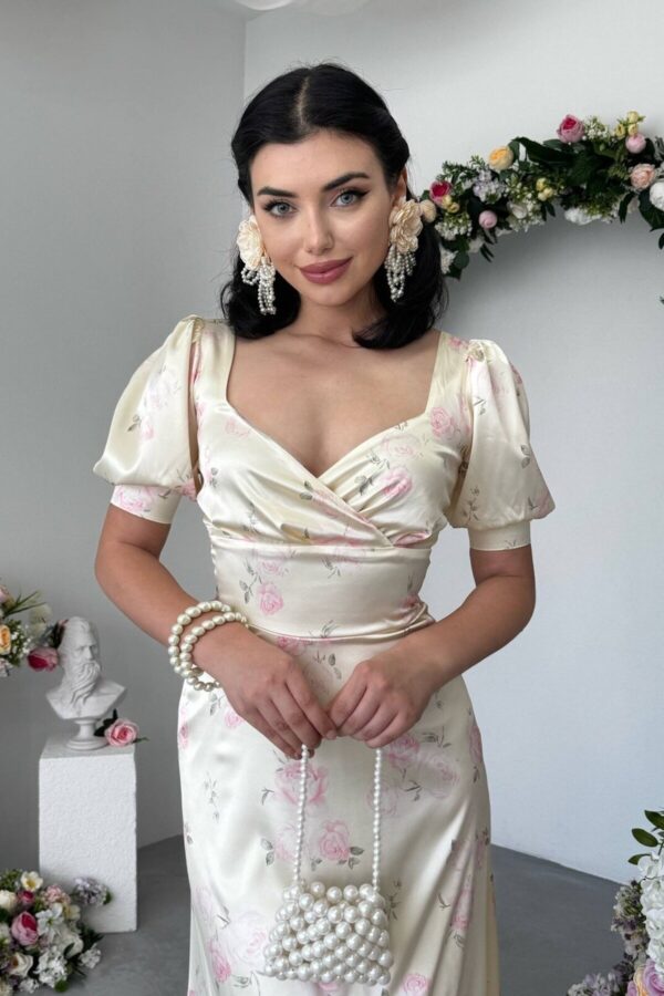 Ceon Satin Floral Midi Dress