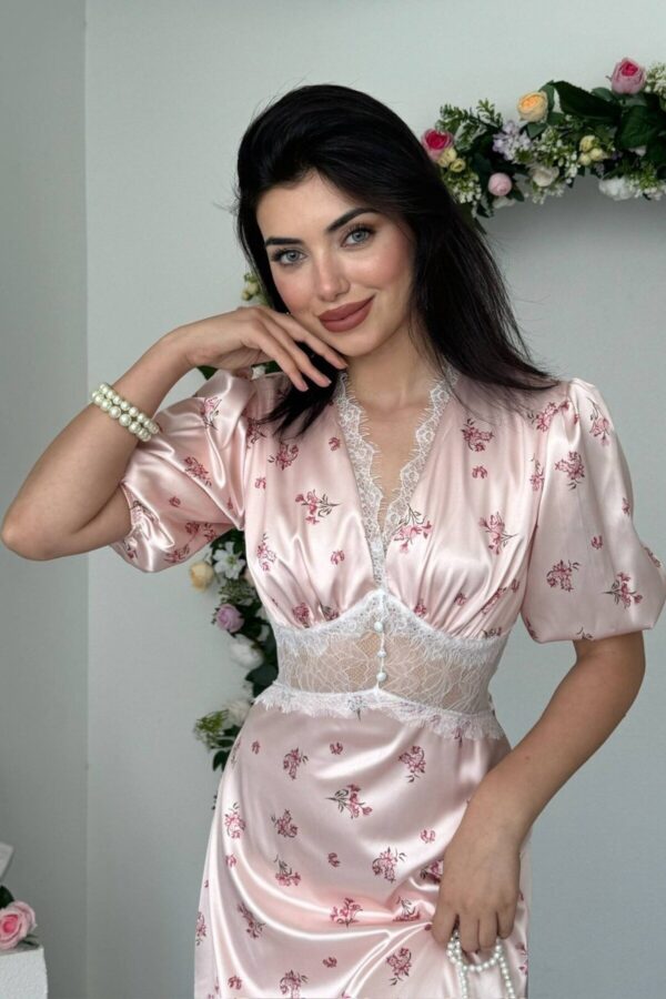 Satin Sheer Detail Bras Dress