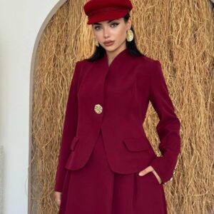 Bordeaux Blazer & Midi Skirt Set