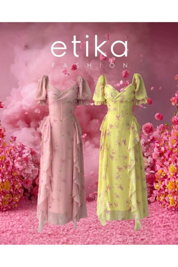 Floral Pattern Chiffon Long Evening Dress