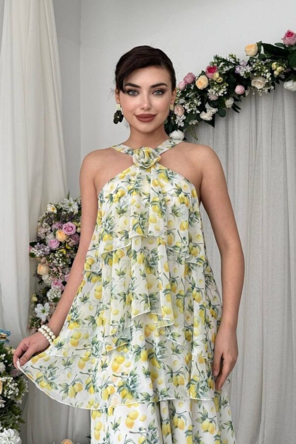 Kenra Yellow Chiffon Midi Dress