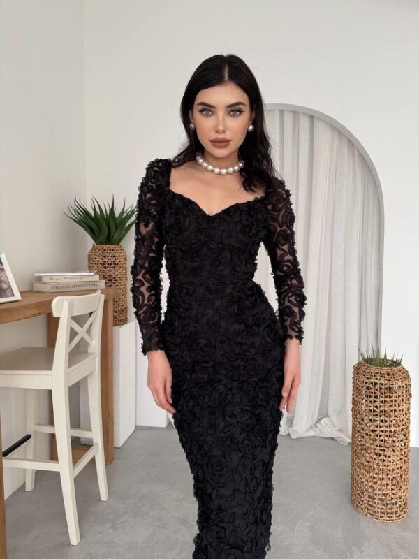 Folers Floral Patterned Black Dress