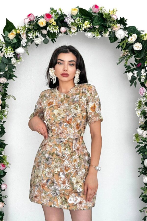 Floral Crystal Embellished Lace Dress