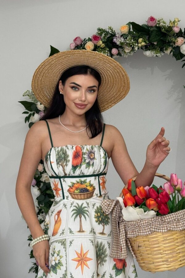 Funy Patterned Linen Midi Dress