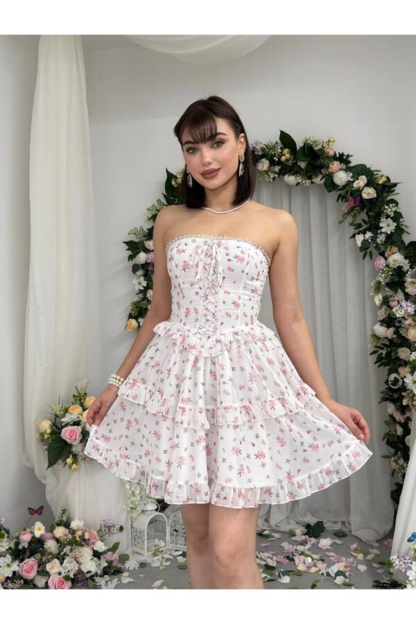 Floral Chiffon Strapless Midi Dress