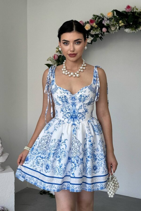 Denay Patterned Mos Crepe Mini Dress