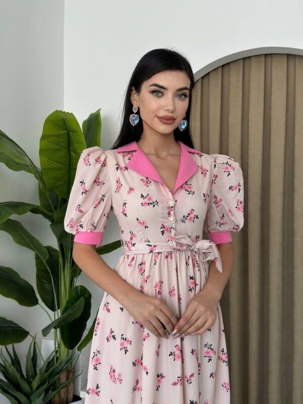 Vesoul Collar Pink Midi Dress