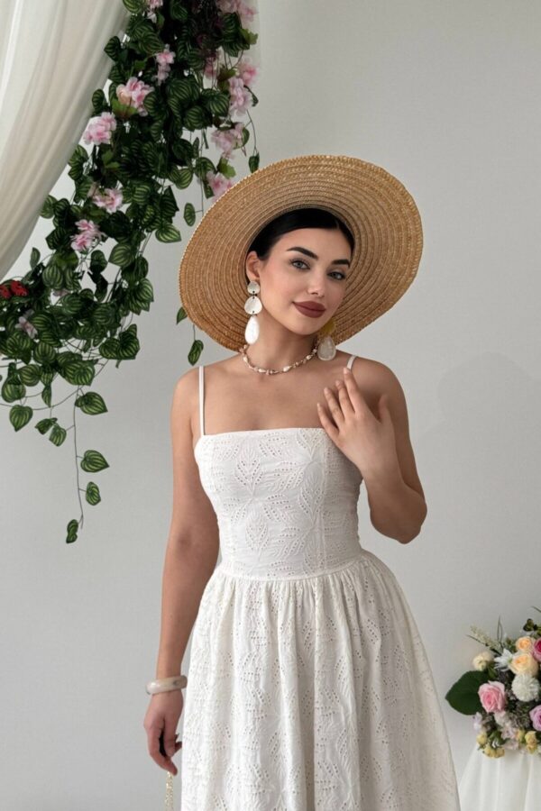Omra Poplin Beige Midi Dress