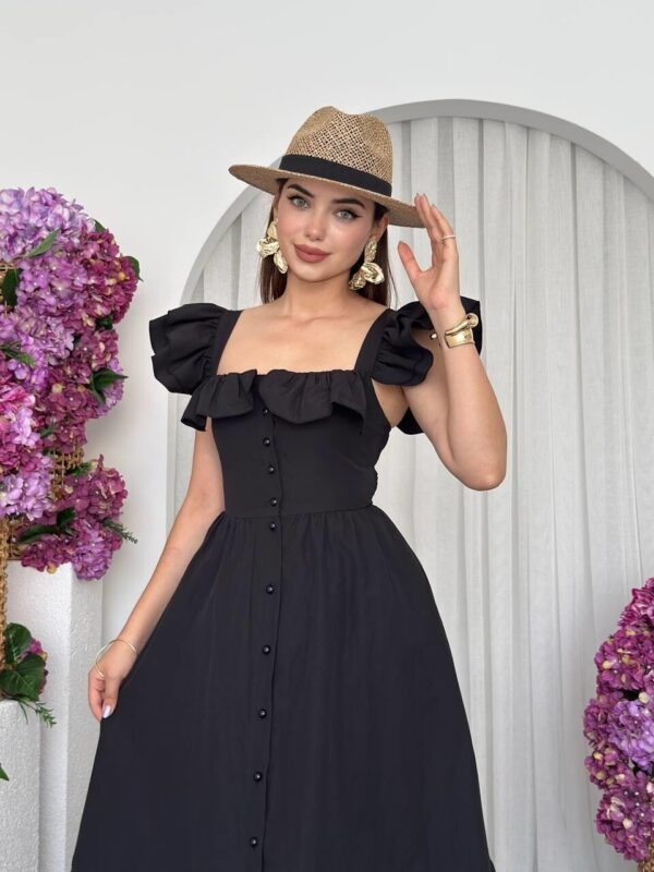 Kapuda Ruffle Poplin Dress Black