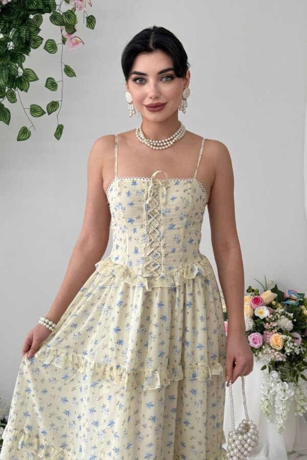 Hafza Floral Chiffon Rope Strap Dress