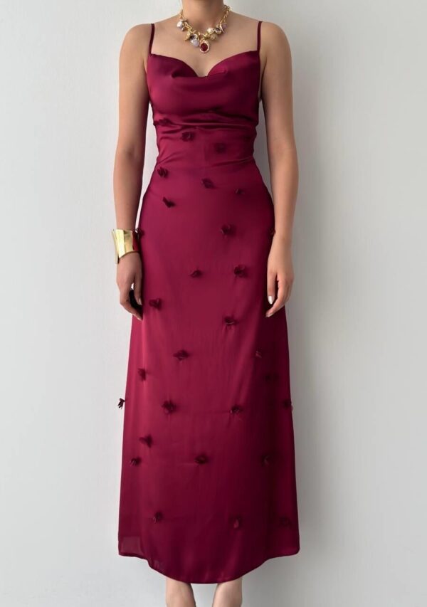 Dora Flower Detailed Satin Dress