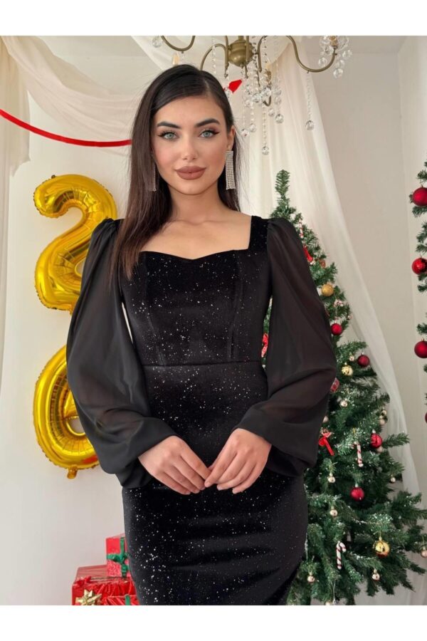 Meda Balloon Sleeve Black Dress